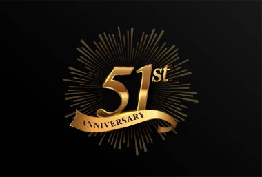 Havai fişek ve altın kurdeleli 51. yıl dönümü logosu, zarif bir arka planda izole edilmiş. Kutlama, davetiye ve tebrik kartı için vektör yıldönümü.