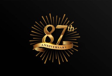 Havai fişek ve altın kurdeleli 87. yıl dönümü logosu, zarif bir arka planda izole edilmiş. Kutlama, davetiye ve tebrik kartı için vektör yıldönümü.