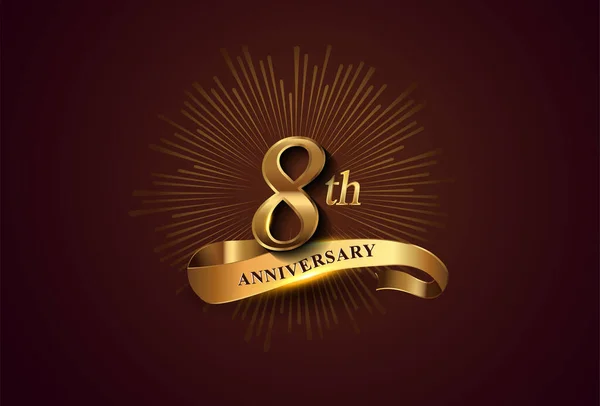 8Th Anniversary Logotype Fireworks Golden Ribbon Isolated Elegant Background Vector — Stock Vector