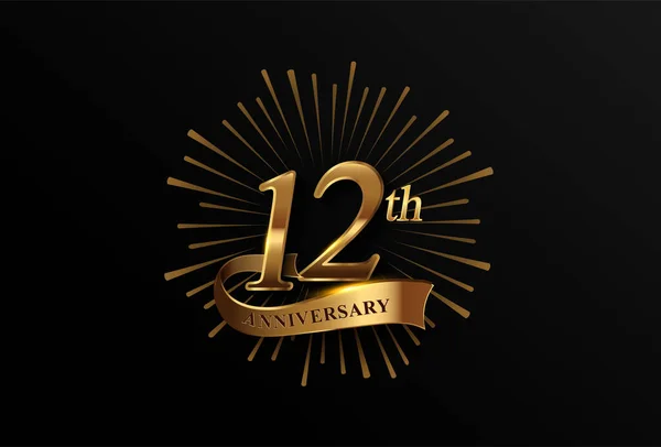 Logotype 12E Anniversaire Avec Feux Artifice Ruban Doré Isolé Sur — Image vectorielle