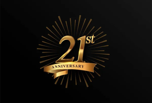 Λογότυπο Της 21Ης Επετείου Πυροτεχνήματα Και Χρυσή Κορδέλα Απομονωμένο Κομψό — Διανυσματικό Αρχείο