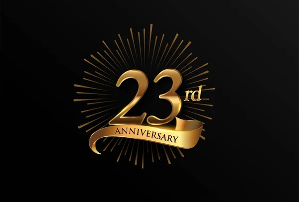 Logotype 23E Anniversaire Avec Feux Artifice Ruban Doré Isolé Sur — Image vectorielle