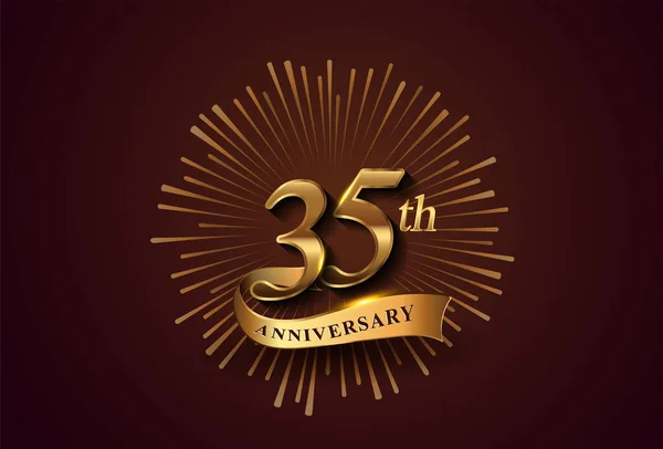 Logotype 35E Anniversaire Avec Feux Artifice Ruban Doré Isolé Sur — Image vectorielle