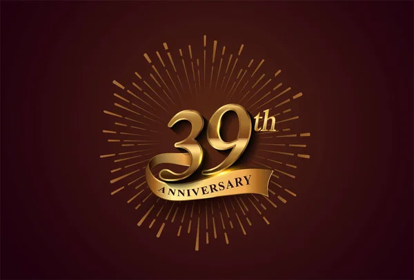 Logotype 39E Anniversaire Avec Feux Artifice Ruban Doré Isolé Sur — Image vectorielle