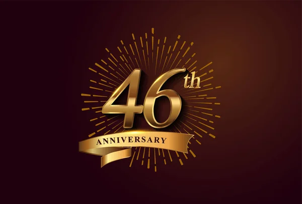 46Th Anniversary Logotype Fireworks Golden Ribbon Isolated Elegant Background Vector — Stock Vector