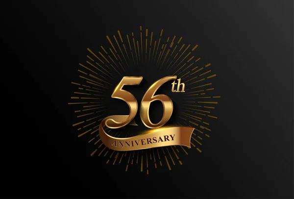 Logo Del 56Esimo Anniversario Con Fuochi Artificio Nastro Dorato Isolato — Vettoriale Stock