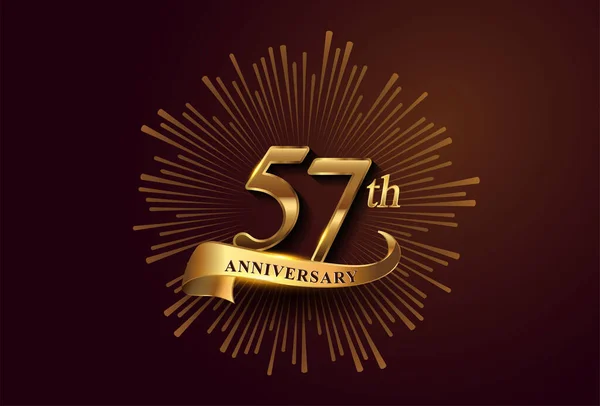 Logotyp Zum Jahrestag Mit Feuerwerk Und Goldener Schleife Isoliert Auf — Stockvektor