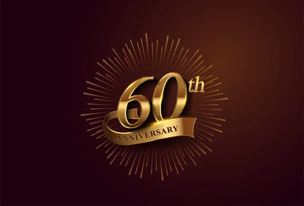 60Th Anniversary Logotype Fireworks Golden Ribbon Isolated Elegant Background Vector — Stock Vector