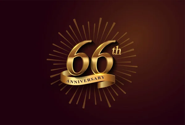 Logo Del 66Esimo Anniversario Con Fuochi Artificio Nastro Dorato Isolato — Vettoriale Stock