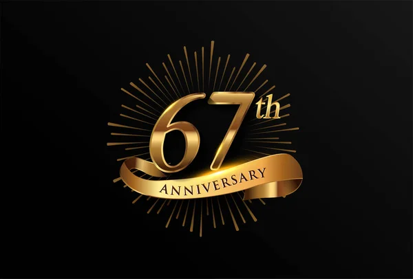 Logo Del 67Esimo Anniversario Con Fuochi Artificio Nastro Dorato Isolato — Vettoriale Stock