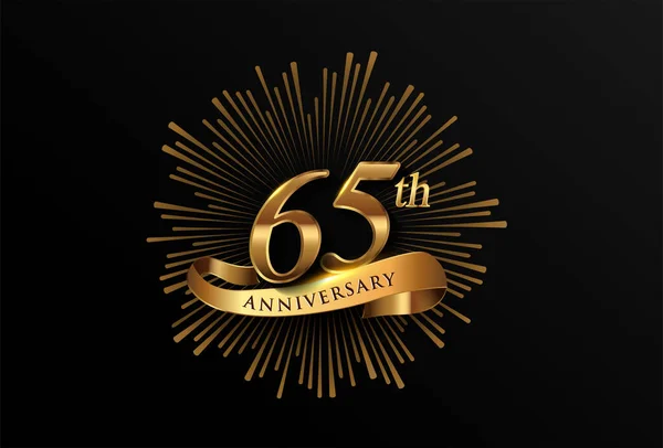 65Ste Verjaardag Logotype Met Vuurwerk Gouden Lint Geïsoleerd Elegante Achtergrond — Stockvector