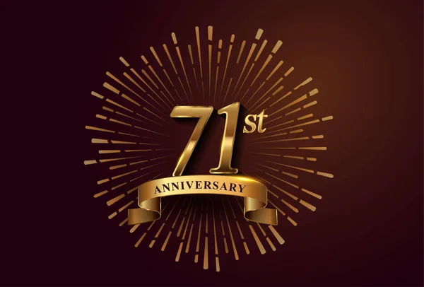 Logotipo 71Esimo Anniversario Con Fuochi Artificio Nastro Dorato Isolato Sfondo — Vettoriale Stock