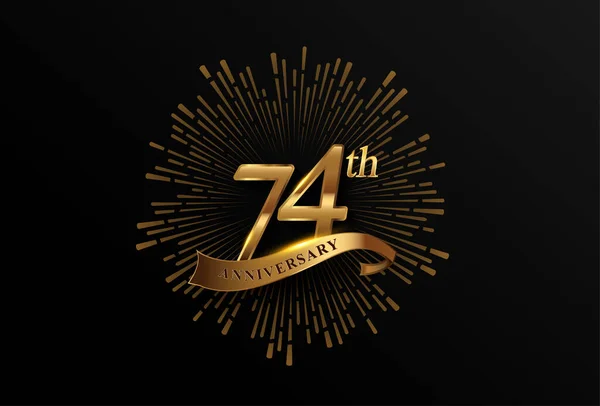 Logotype 74E Anniversaire Avec Feux Artifice Ruban Doré Isolé Sur — Image vectorielle