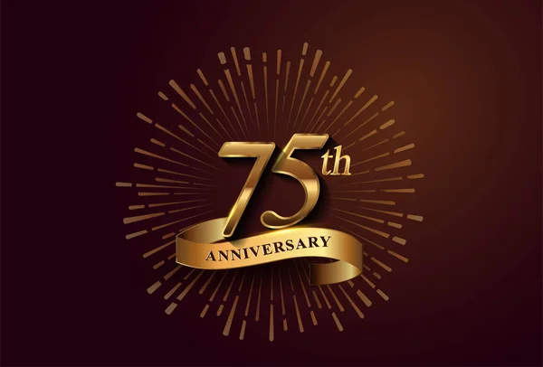 Logotype 75E Anniversaire Avec Feux Artifice Ruban Doré Isolé Sur — Image vectorielle