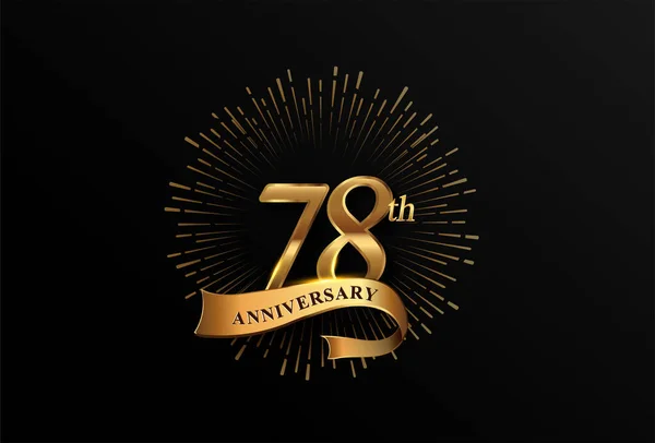 78Ste Verjaardag Logotype Met Vuurwerk Gouden Lint Geïsoleerd Elegante Achtergrond — Stockvector