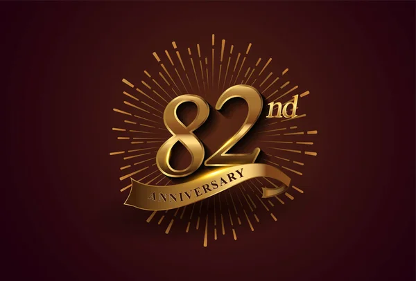 Logotype 82E Anniversaire Avec Feux Artifice Ruban Doré Isolé Sur — Image vectorielle