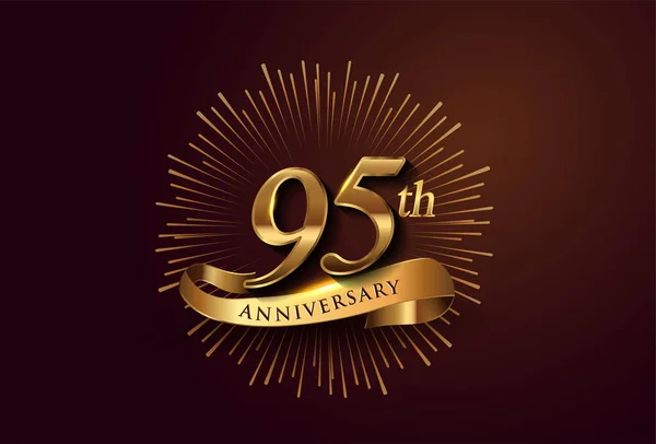 Logotipo 95Esimo Anniversario Con Fuochi Artificio Nastro Dorato Isolato Sfondo — Vettoriale Stock