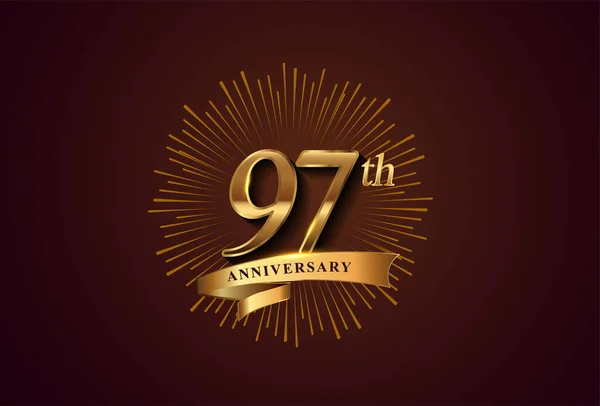 Logotipo Del 97º Aniversario Con Fuegos Artificiales Cinta Dorada Aislado — Archivo Imágenes Vectoriales