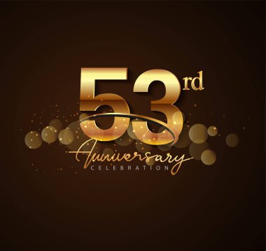 Zarif bir zemin üzerinde altın rengi, kutlama kartı ve davetiye kartı için vektör tasarımlı 53. Altın renkli logo.