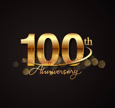 Zarif arka planda izole edilmiş parlak ve parıltılı altın rengi, tebrik kartı ve davetiye kartı için vektör tasarımı içeren 100. altın yıl dönümü logosu