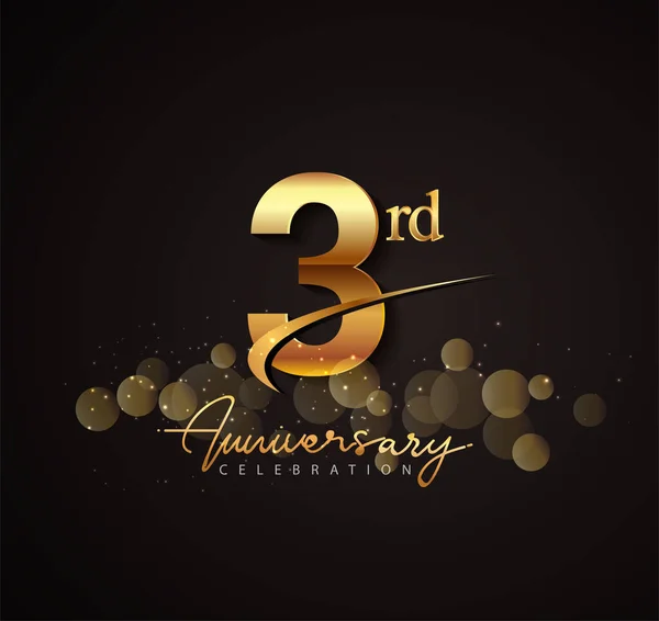 3Er Logotipo Aniversario Oro Con Swoosh Brillo Color Dorado Aislado — Archivo Imágenes Vectoriales