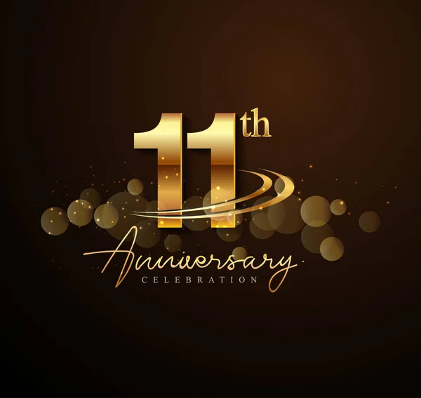 Logotipo Del 11º Aniversario Oro Con Swoosh Brillo Color Dorado — Archivo Imágenes Vectoriales
