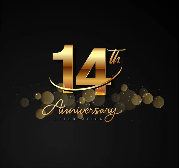 14Th Golden Anniversary Logo Swoosh Sparkle Gold Colored Isolated Elegant — Wektor stockowy