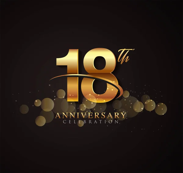 Logo 18Ème Anniversaire Doré Avec Swoosh Scintillement Doré Isolé Sur — Image vectorielle