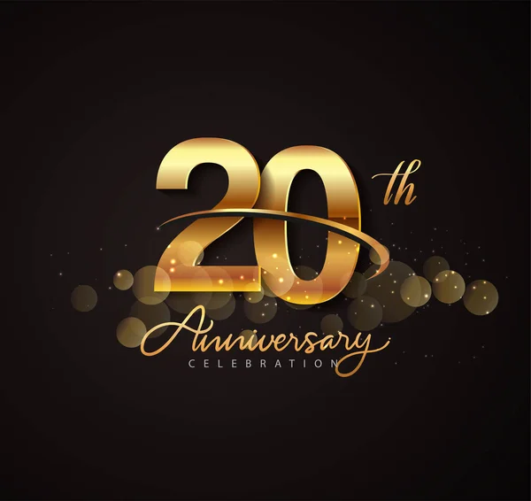 Logotipo Del 20º Aniversario Oro Con Swoosh Brillo Dorado Aislado — Archivo Imágenes Vectoriales