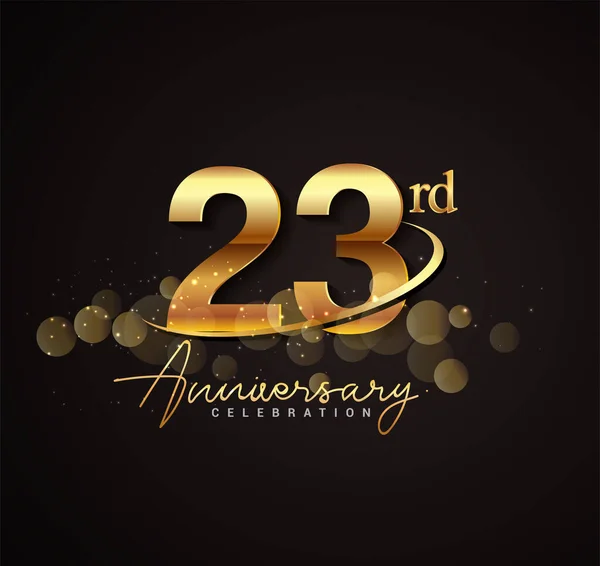 Logo 23E Anniversaire Doré Avec Swoosh Scintillement Doré Isolé Sur — Image vectorielle
