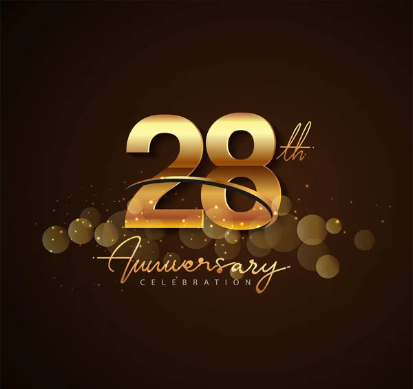 Logotipo Del 28º Aniversario Oro Con Swoosh Brillo Color Dorado — Archivo Imágenes Vectoriales