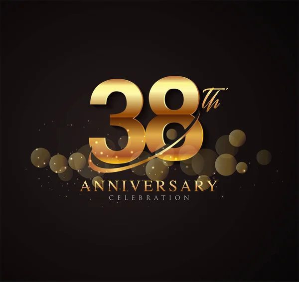 38E Anniversaire Logo Doré Avec Swoosh Scintillement Doré Isolé Sur — Image vectorielle