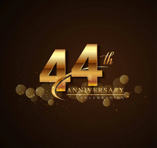 44Th Golden Anniversary Logo Swoosh Sparkle Golden Colored Isolated Elegant — Stock Vector