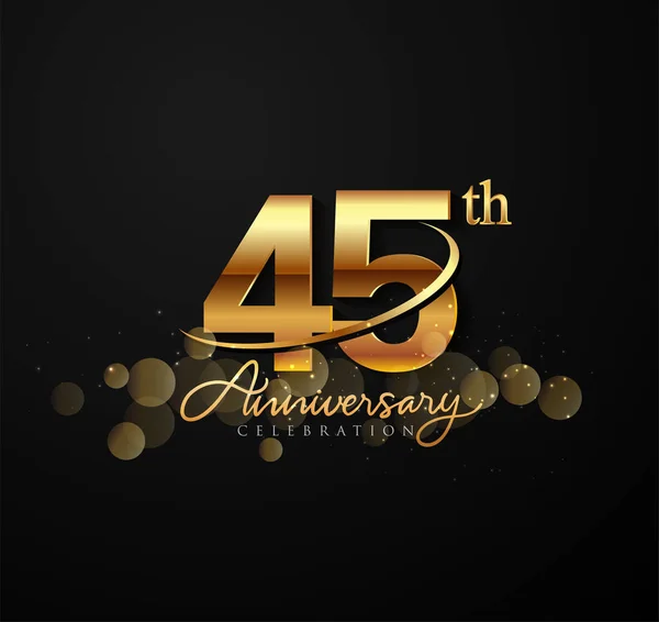 45Th Golden Anniversary Logo Swoosh Sparkle Golden Colored Isolated Elegant — Stock Vector