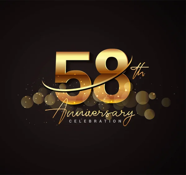 58Th Golden Anniversary Logo Swoosh Sparkle Golden Colored Isolated Elegant — Stock Vector