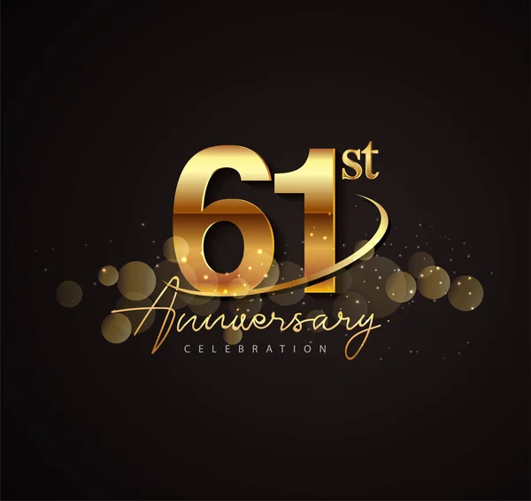 Logo 61º Aniversario Oro Con Swoosh Brillo Color Dorado Aislado — Vector de stock