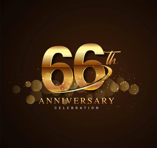 66Ste Gouden Jubileum Logo Met Swoosh Glinsterende Goudkleurige Geïsoleerd Elegante — Stockvector