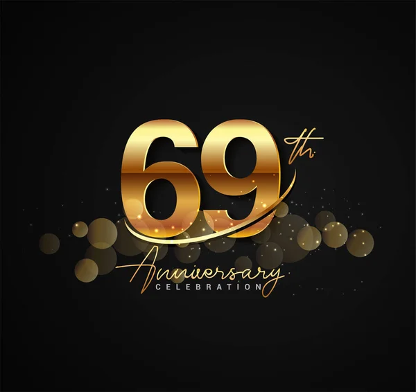 69Ste Gouden Jubileum Logo Met Swoosh Glinsterende Goudkleurige Geïsoleerd Elegante — Stockvector