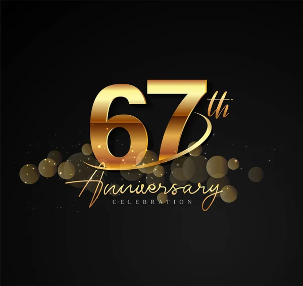 Logotipo Aniversário Dourado 67Th Com Swoosh Brilho Cor Dourada Isolado —  Vetores de Stock