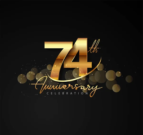 74Th Golden Anniversary Logo Swoosh Sparkle Golden Colored Isolated Elegant — Stock Vector