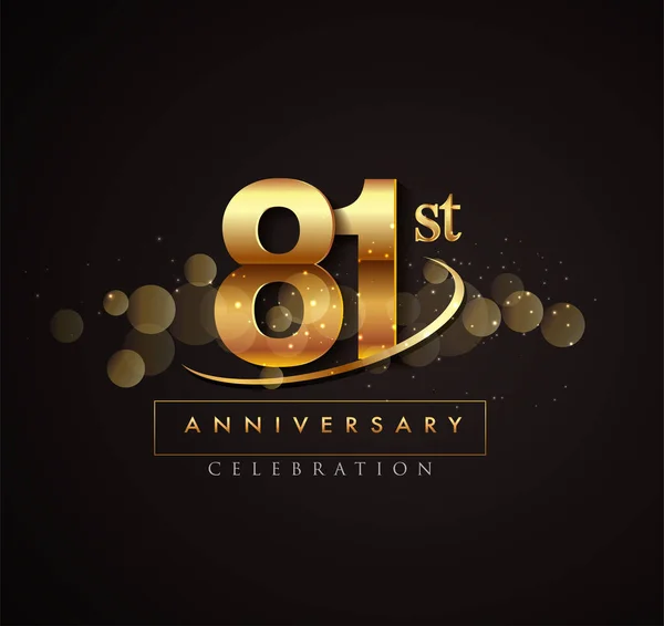 81E Gouden Verjaardag Logo Met Swoosh Glinsterende Goudkleurige Geïsoleerd Elegante — Stockvector