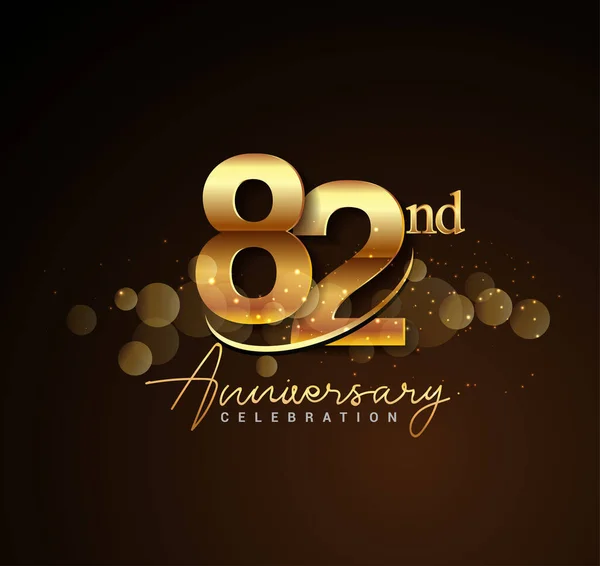 82Nd Golden Anniversary Logo Swoosh Sparkle Golden Colored Isolated Elegant — Stock Vector