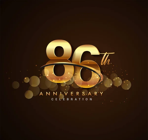 86Ste Gouden Jubileum Logo Met Swoosh Glinsterende Goudkleurige Geïsoleerd Elegante — Stockvector