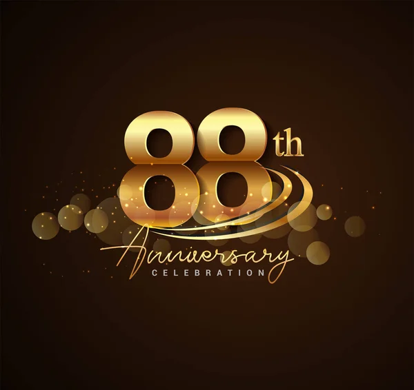 88Th Gouden Verjaardag Logo Met Swoosh Glinsterende Goudkleurige Geïsoleerd Elegante — Stockvector