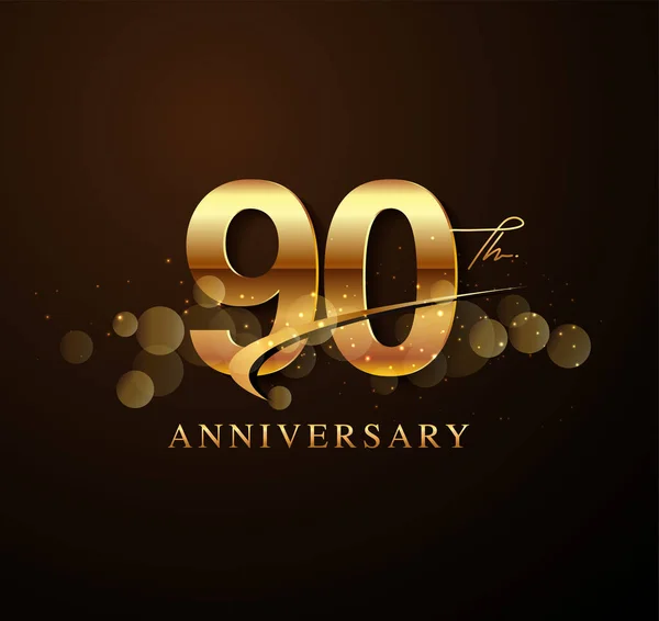 90Th Logotipo Aniversário Ouro Com Swoosh Brilho Cor Dourada Isolado —  Vetores de Stock