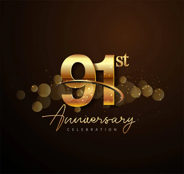 91E Gouden Verjaardag Logo Met Swoosh Glinsterende Goudkleurige Geïsoleerd Elegante — Stockvector