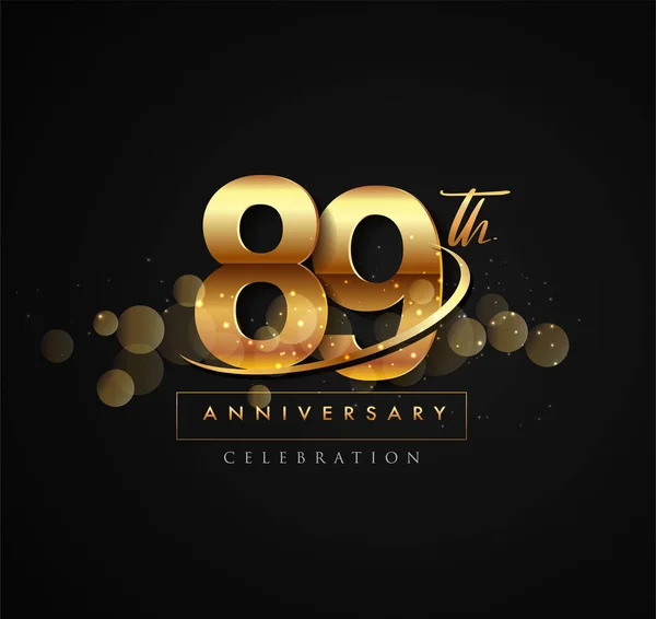 Logo 89º Aniversario Oro Con Swoosh Brillo Color Dorado Aislado — Vector de stock
