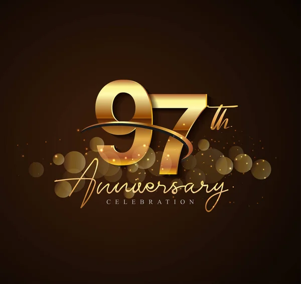 97Ste Gouden Verjaardag Logo Met Swoosh Glinsterende Goudkleurige Geïsoleerd Elegante — Stockvector
