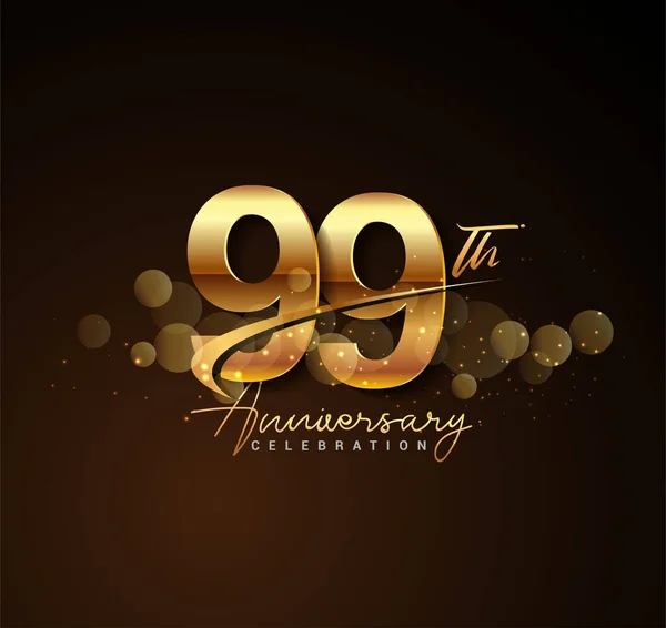 99Esimo Anniversario Oro Logo Con Swoosh Scintilla Color Oro Isolato — Vettoriale Stock