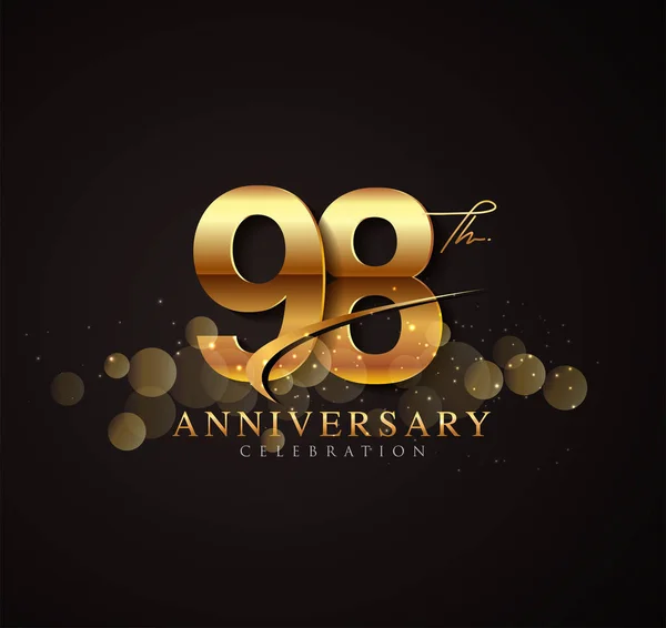 98Th Gouden Verjaardag Logo Met Swoosh Glinsterende Goudkleurige Geïsoleerd Elegante — Stockvector